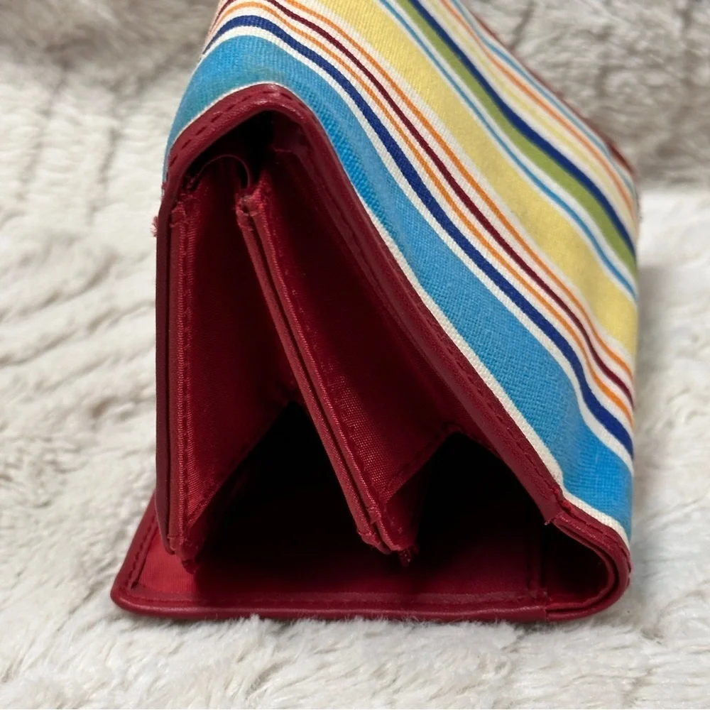Longaberger Homestead Red Multicolor Striped Bifold Cotton Blend Wallet